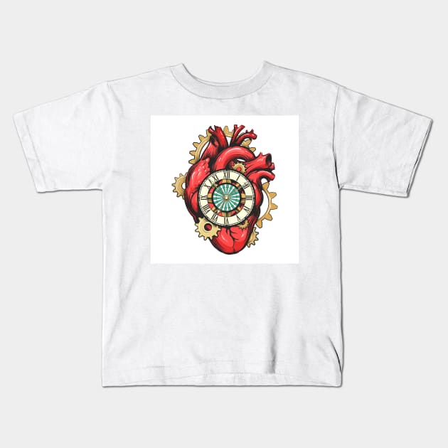 Mechanical Heart with Clock face and Gears Kids T-Shirt by devaleta